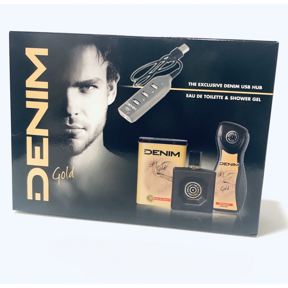 Denim Gold Eau de Toilette 100 ml / 3.4 fl oz + Shower Gel 250 ml / 8.4 fl oz + USB Hub Set