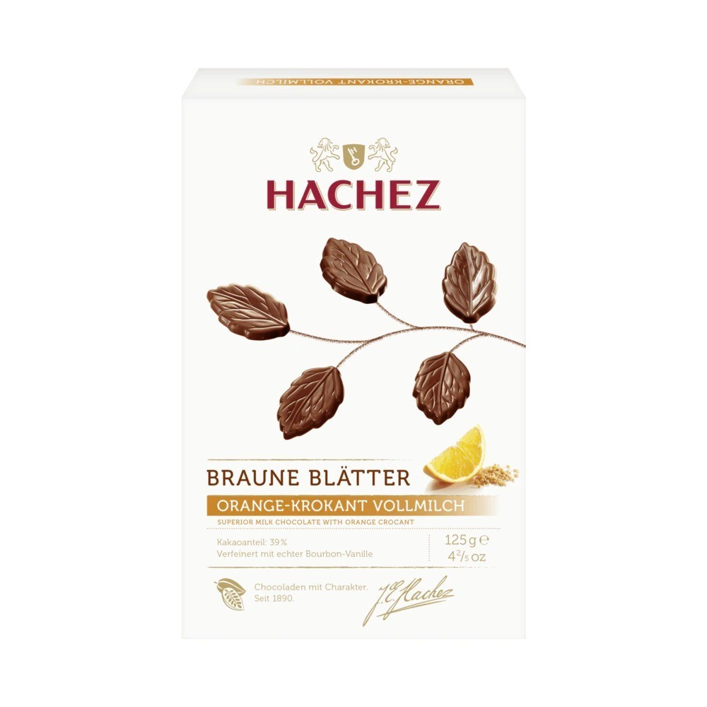 Hachez Brown Leaves Orange Brittle 125g