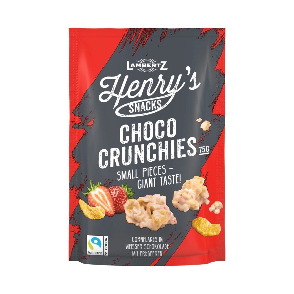 Lambertz Henry's Snacks Choco Crunchies White Chocolate Strawberry 75g