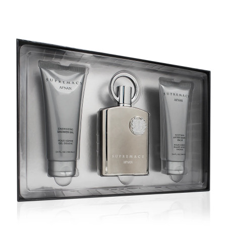 Afnan Supremacy Silver gift set for men eau de parfum 100 ml + shower gel 100 ml + aftershave balm 100 ml