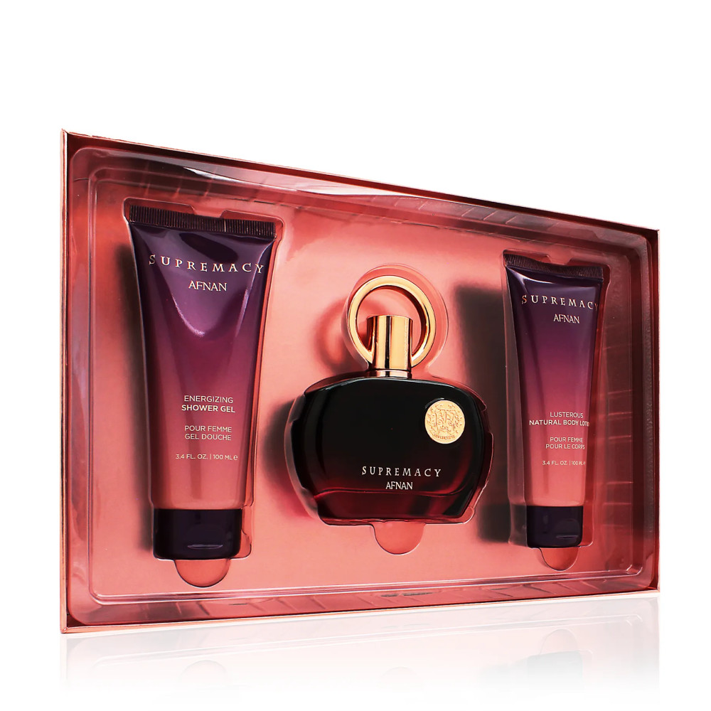 Afnan Supremacy Purple gift set for women eau de parfum 100 ml + shower gel 100 ml + body lotion 100 ml