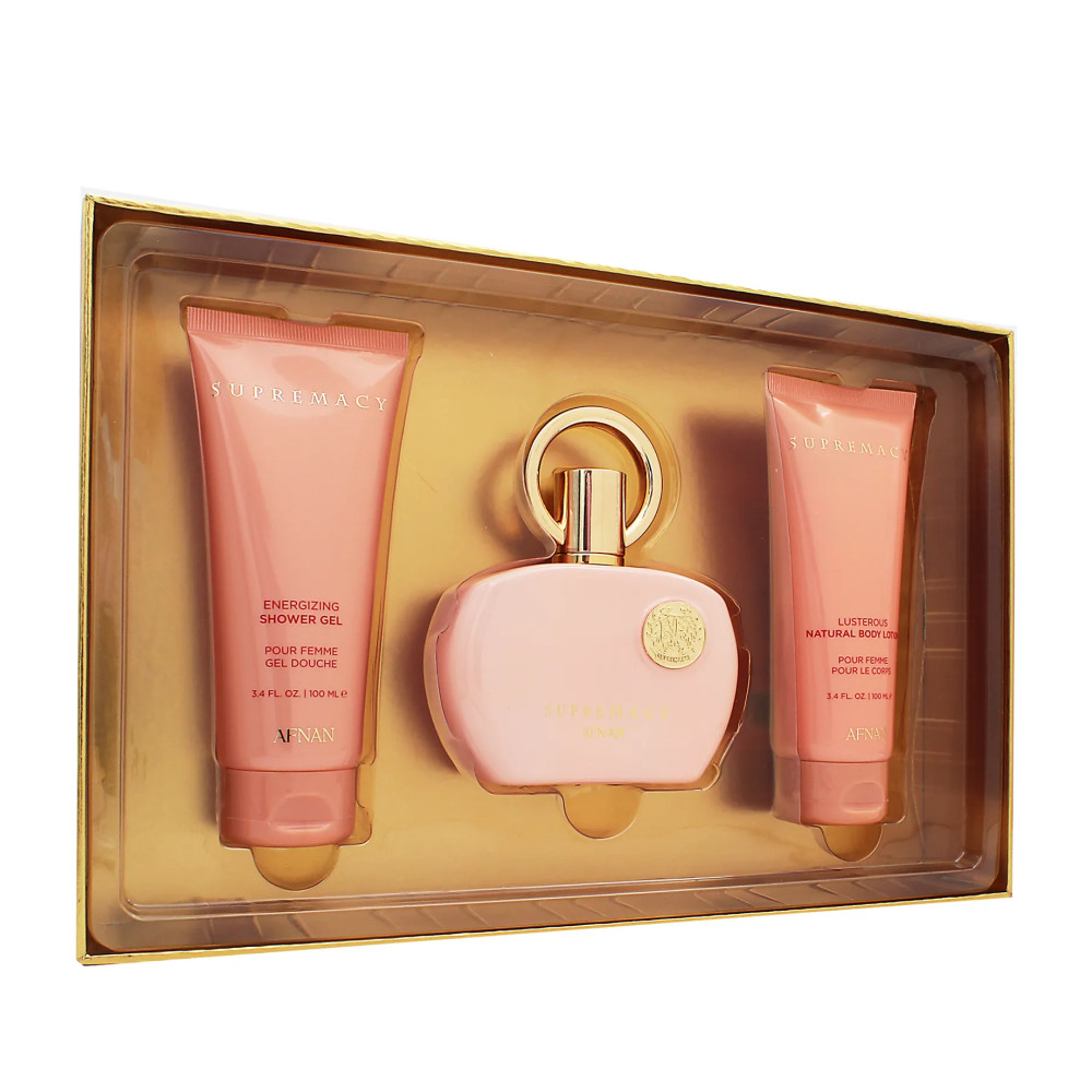 Afnan Supremacy Pink gift set for women eau de parfum 100 ml + shower gel 100 ml + body lotion 100 ml