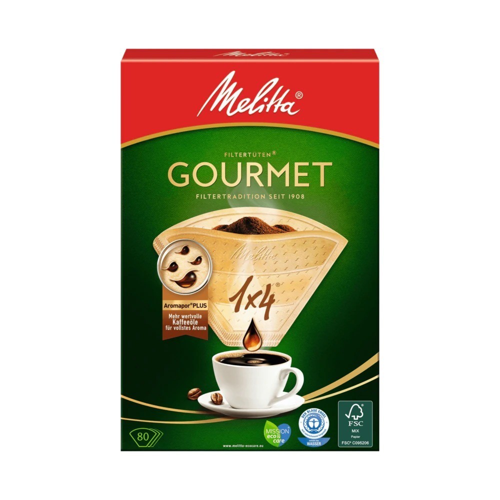 Melitta filter bags 1x4 Gourmet natural brown Plus 80 pieces