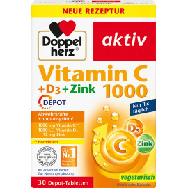 Doppelherz Vitamin C 1000 + D3 + Zink Depot Tabletten 30 St, 42,9 g