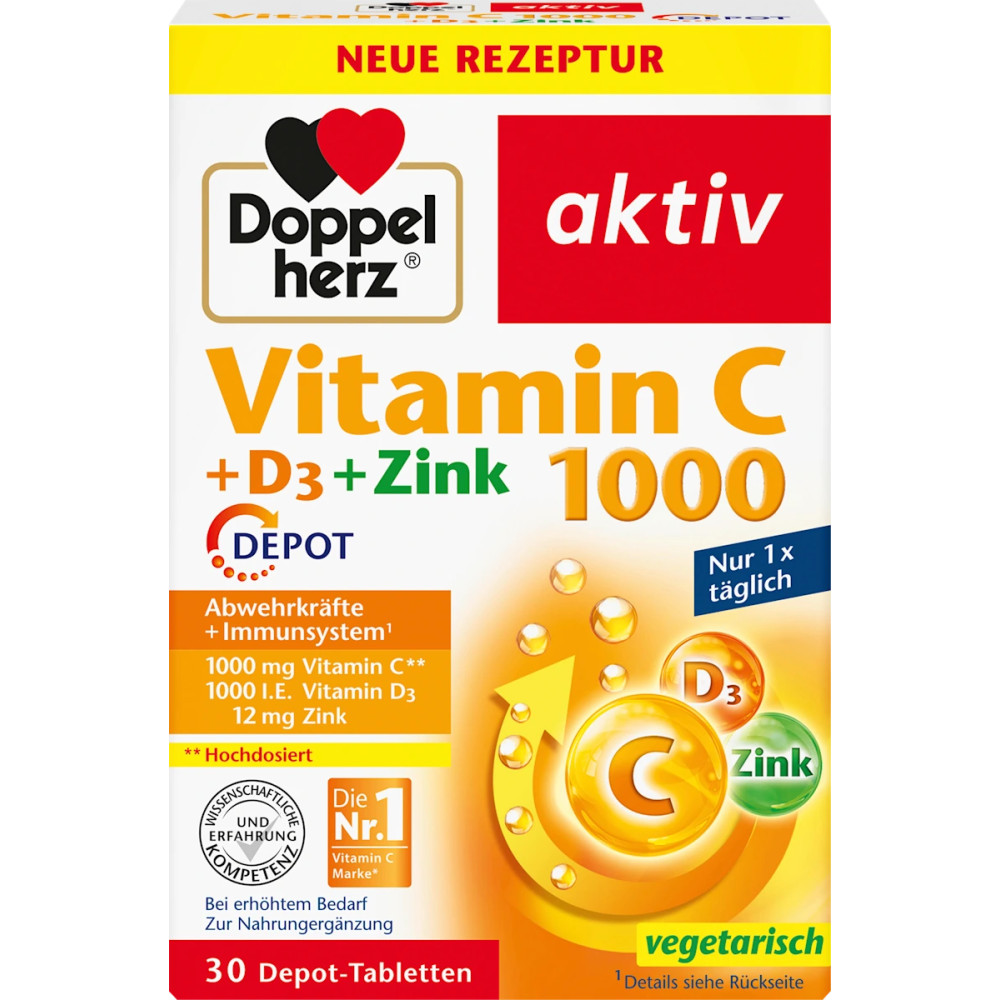 Doppelherz Vitamin C 1000 + D3 + Zink Depot Tabletten 30 St, 42,9 g