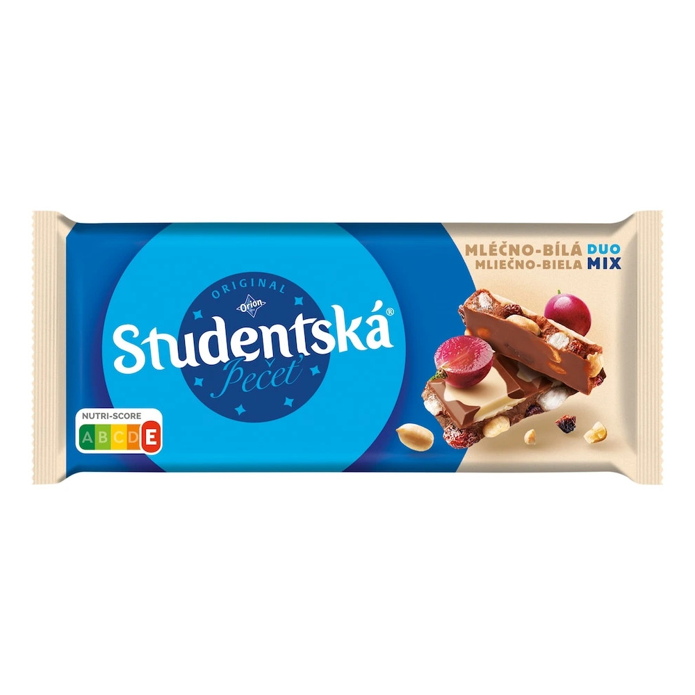 Orion Studentska Pecet Duomix Milchweiß-Schokolade Rosinen und Nüsse 170 g
