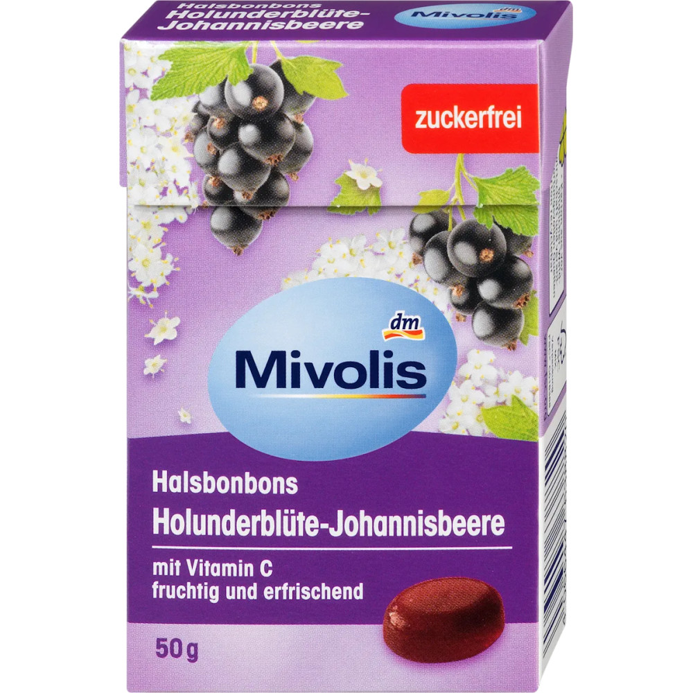 Mivolis Holunderblüte-Johannisbeere Halsbonbons zuckerfrei 50 g