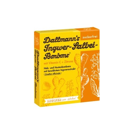 Dallmann's Ginger and sage candies with vitamin C & lemon (20 pieces), sugar-free, 37 g