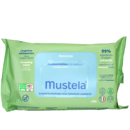 Set, Mustela, Compostable, Avocado, Cleansing Wipes, 60 pcs