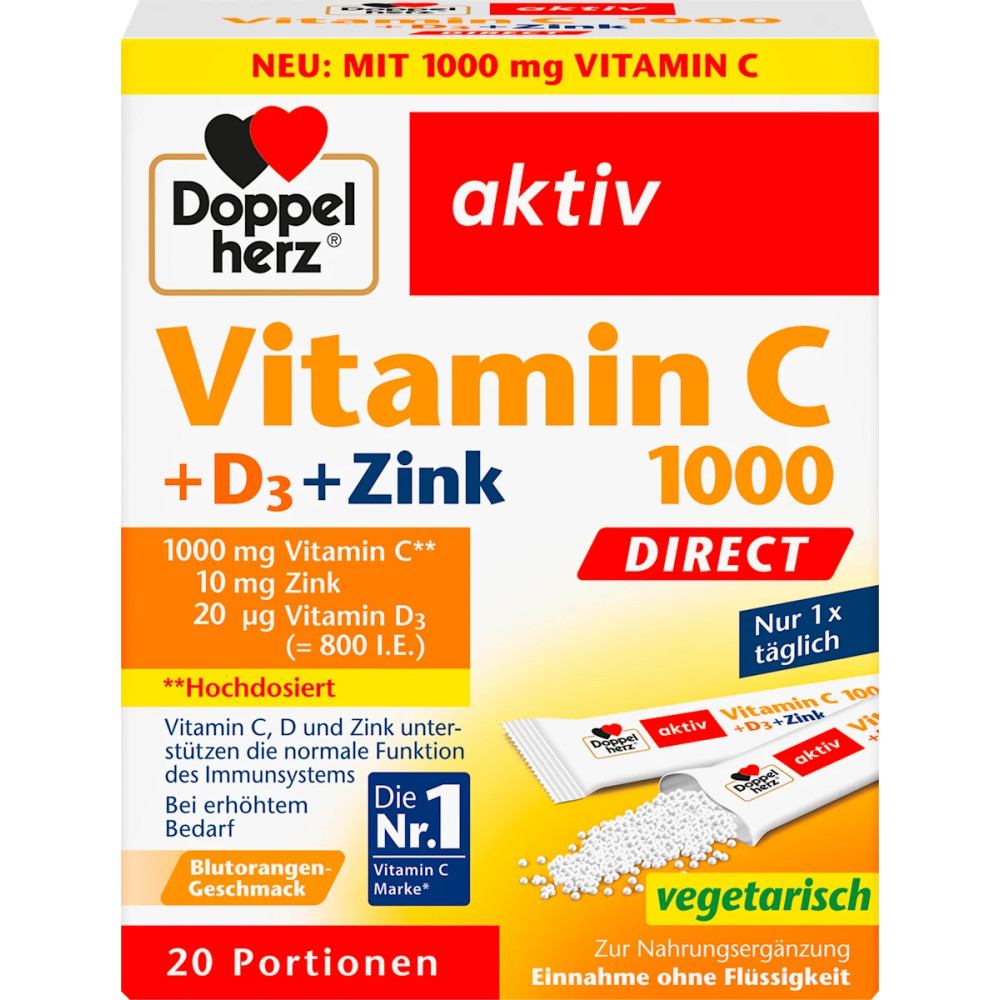 Doppelherz Aktiv Vitamin C 1000 Direct + D3 + Zink Depot Tabletten 20 St 60 g