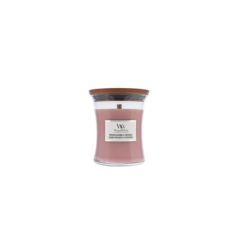 WoodWick Pressed Blooms & Patchouli scented candle with wooden wick 275 g
