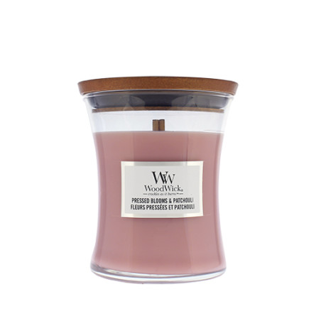 WoodWick Pressed Blooms & Patchouli scented candle with wooden wick 275 g