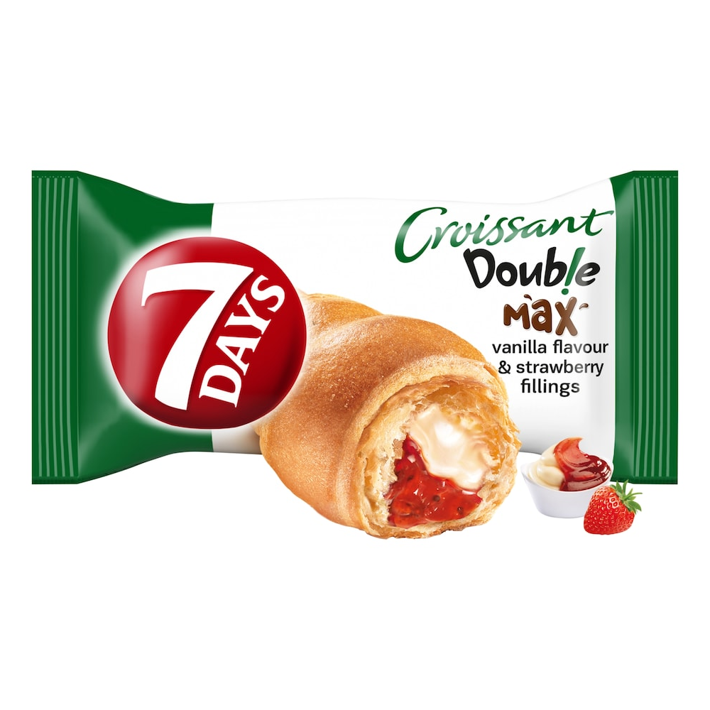 7 Days Croissant Double with vanilla-flavored filling and strawberry filling 80 g / 2.82 oz