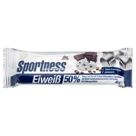 Sportness Protein bar 50%, crispy stracciatella flavor, coated with dark maltitol chocolate couverture, 45 g