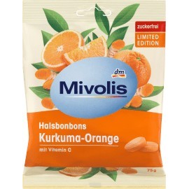 Mivolis Candy, turmeric & orange, sugar-free, 75 g