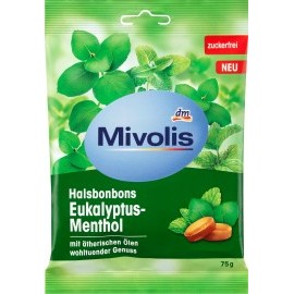 Mivolis Candy, eucalyptus menthol, sugar-free, 75 g