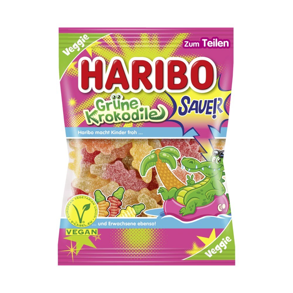Haribo Fruit Gum Green Crocodiles Sour Veggie 200g
