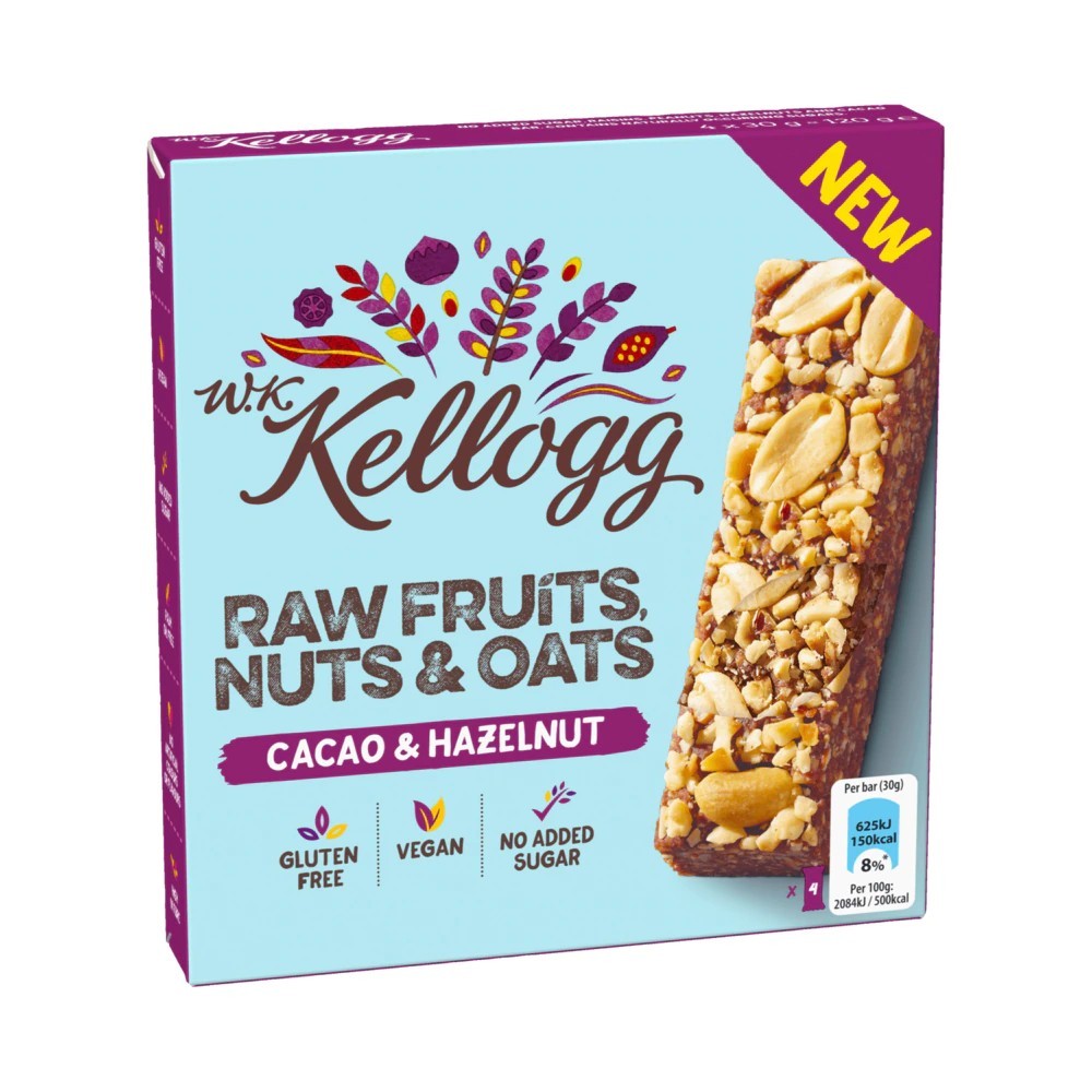WK Kellogg Bar Raw Fruits, Nuts & Oats Cacao & Hazelnut 4x30g