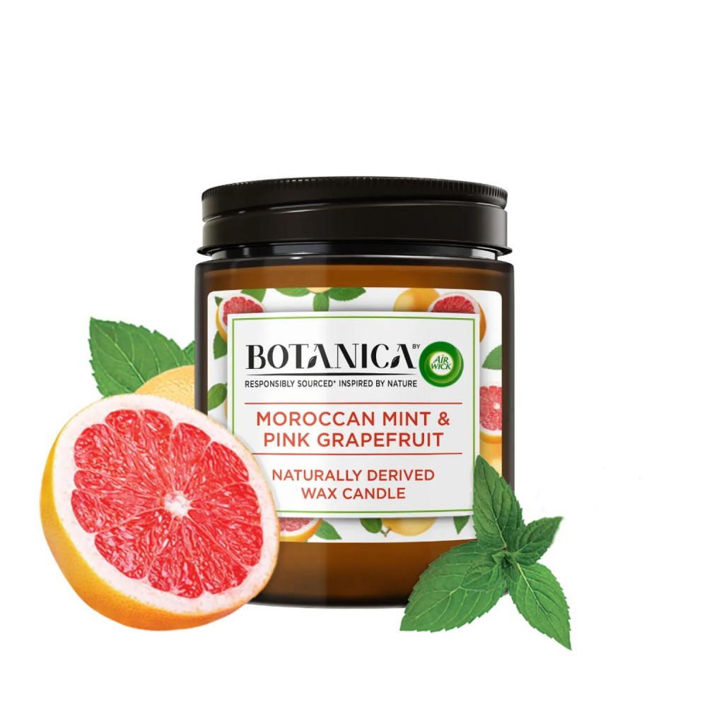 BOTANICA by AIR WICK Moroccan Mint and Pink Grapefruit Naturally Derived Wax Candle, 205g
