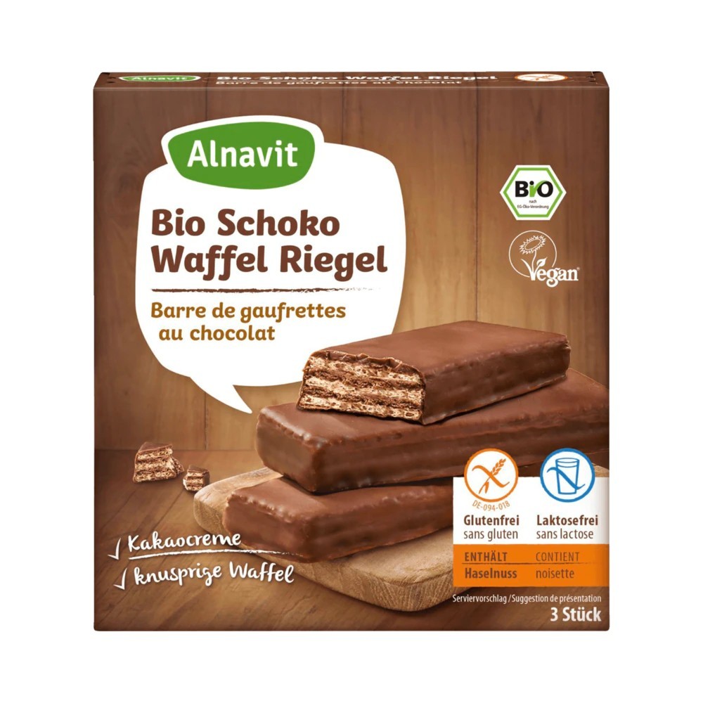 Alnavit organic chocolate wafer bar gluten-free 75g