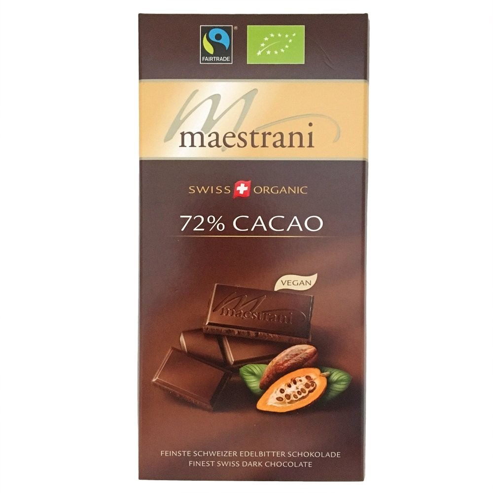 Maestrani Swiss Organic Finest Swiss Dark Choco 72% Cacao Vegan, 80 g
