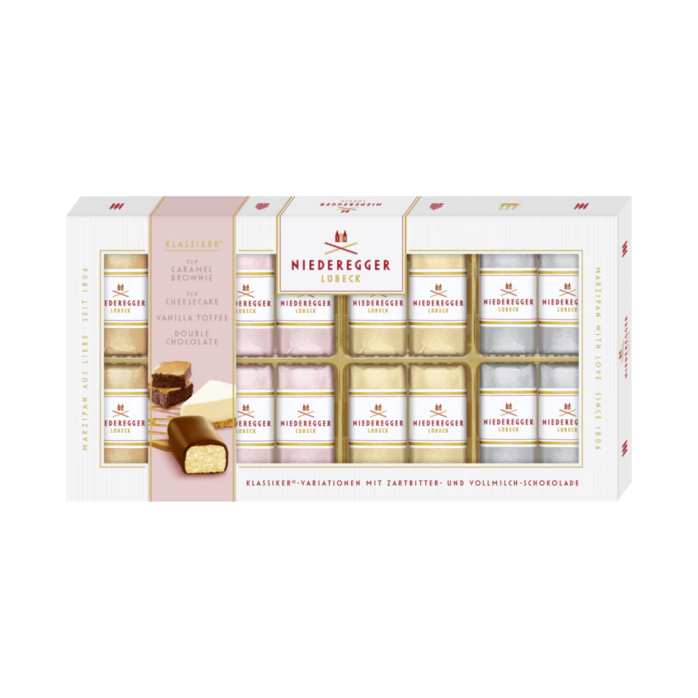 Niederegger Marzipan Classic Variations Karamell Brownie Käsekuchen Vanille Toffee Doppel-Schokolade 100 g