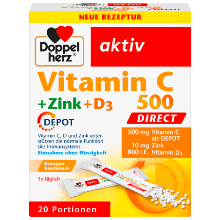 Doppelherz Aktiv Vitamin C 500 + zinc + D3 depot direct granules 20 pieces, 32 g