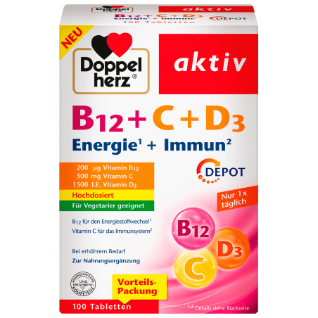 Doppel herz B12 + C + D3 energy + immune tablets 100 pieces, 110 g