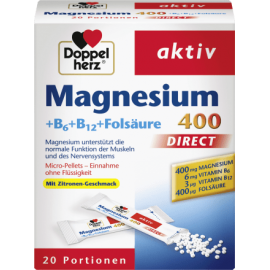 Doppel herz Magnesium 400 + vitamins B6 + B12 + folic acid direct granules 20 pcs., 24 g
