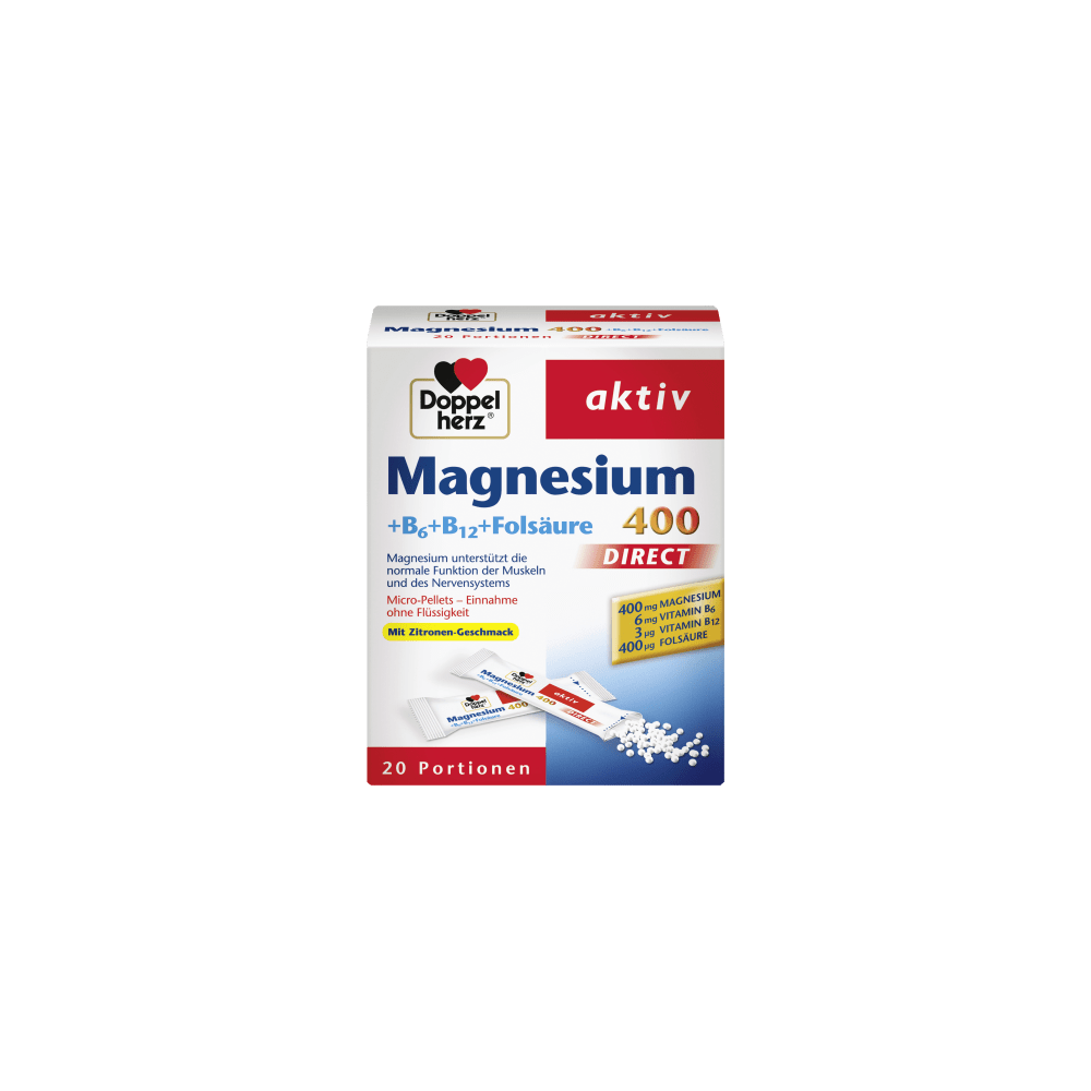 Doppel herz Magnesium 400 + vitamins B6 + B12 + folic acid direct granules 20 pcs., 24 g