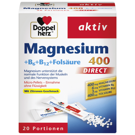 Doppel herz Magnesium 400 + vitamins B6 + B12 + folic acid direct granules 20 pcs., 24 g