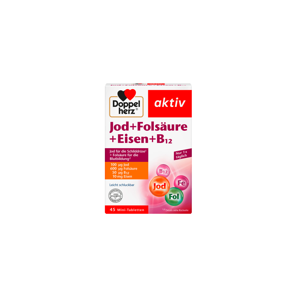 Doppel herz Iodine + folic acid + iron tablets 45 pcs., 20.4 g