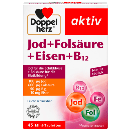 Doppel herz Iodine + folic acid + iron tablets 45 pcs., 20.4 g
