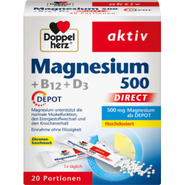 Doppelherz Magnesium 500 +B12 +D3 direct granulate 20 pieces, 32 g