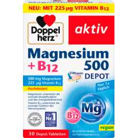 Doppel herz Magnesium 500 + B12 2-phase depot tablets 30 pieces, 51 g