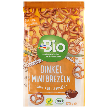 dmBio Snack, mini pretzels, spelled, salt-free, 125 g