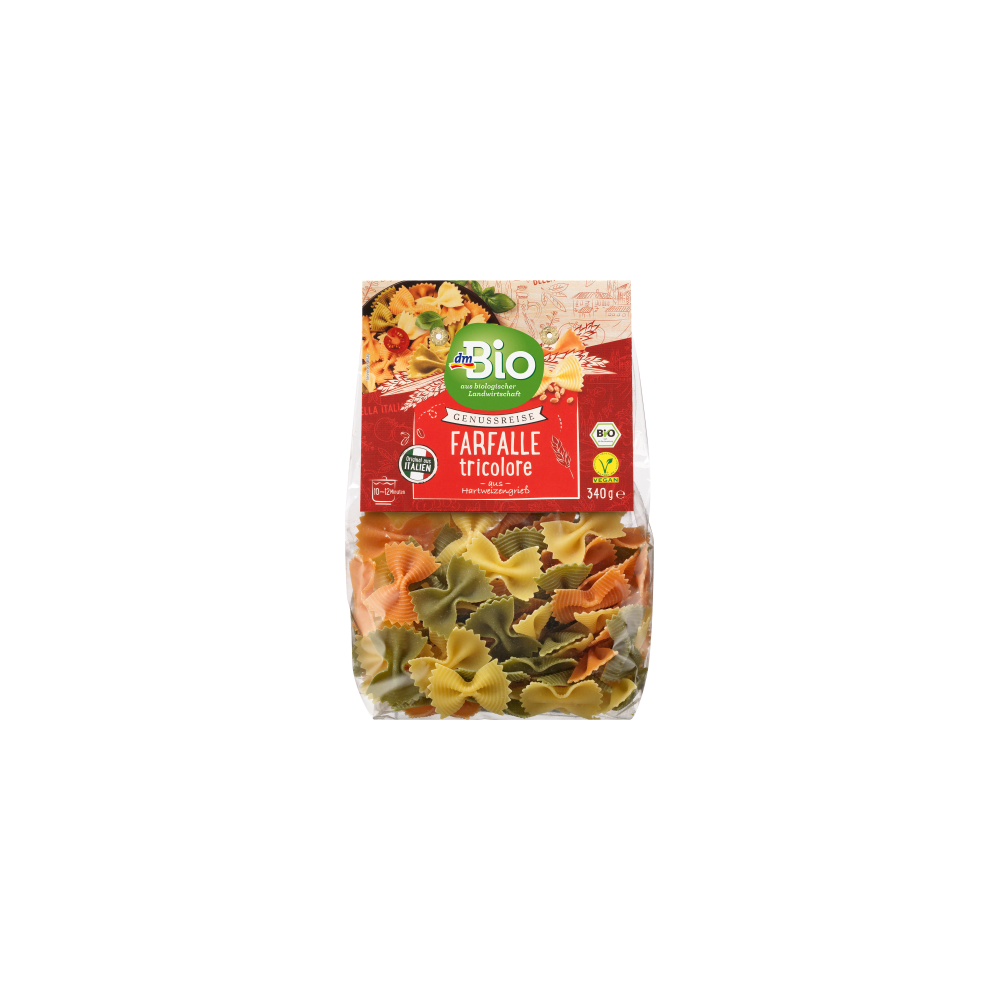 dmBio Pasta Farfalle Tricolore, 340 g