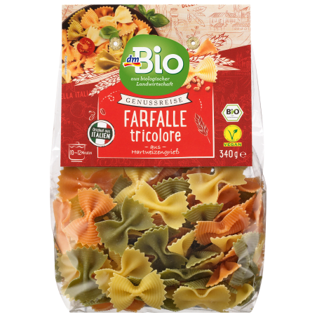dmBio Pasta Farfalle Tricolore, 340 g