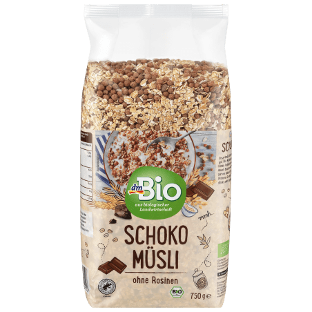 dmBio Chocolate muesli without raisins, 750 g