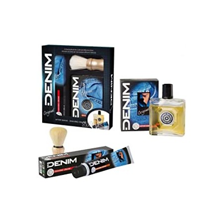 DENIM Original Aftershave + Rasiercreme + Rasierpinsel-Set