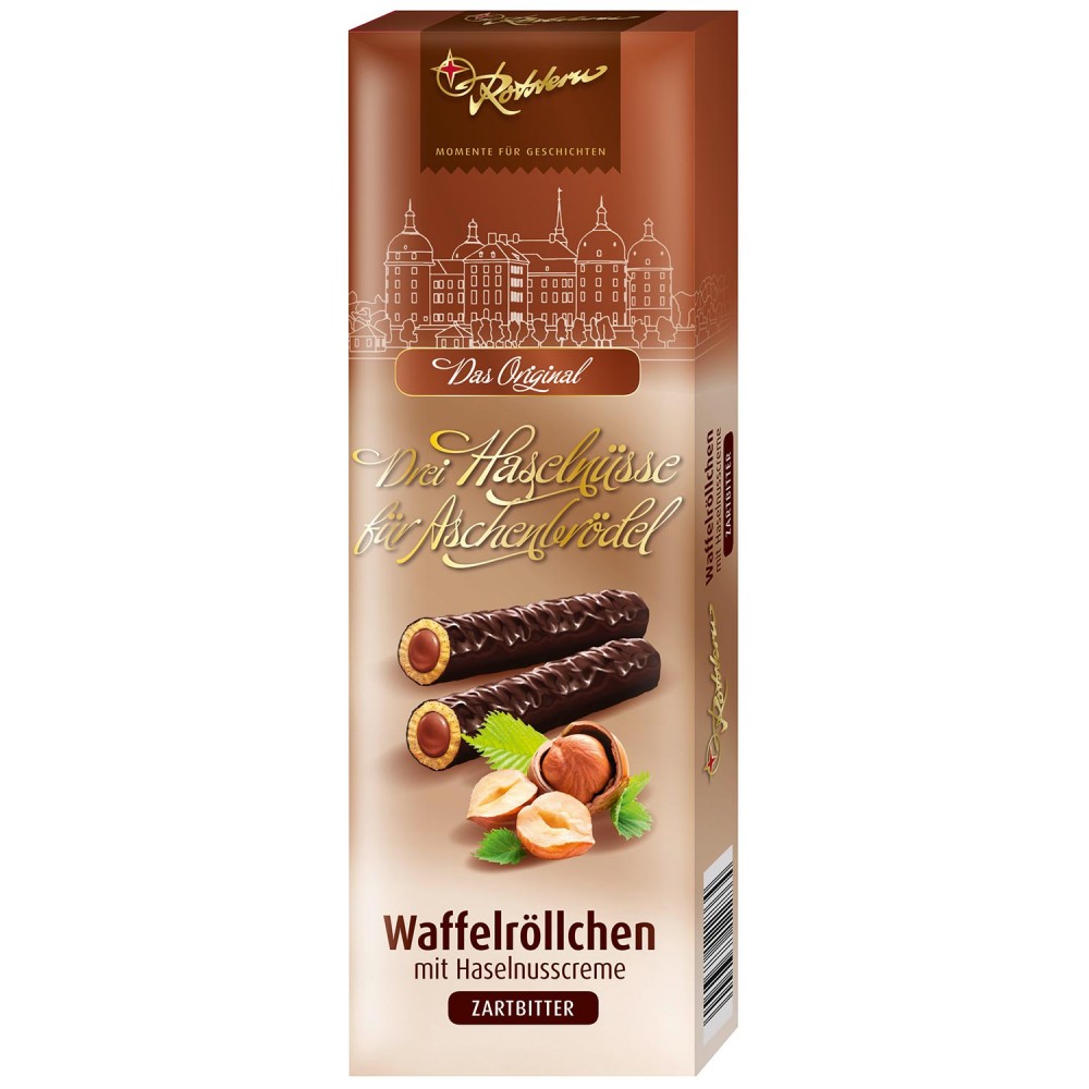 Rotstern The Original 'Three Hazelnuts for Cinderella' Wafer Rolls Dark Chocolate 125g