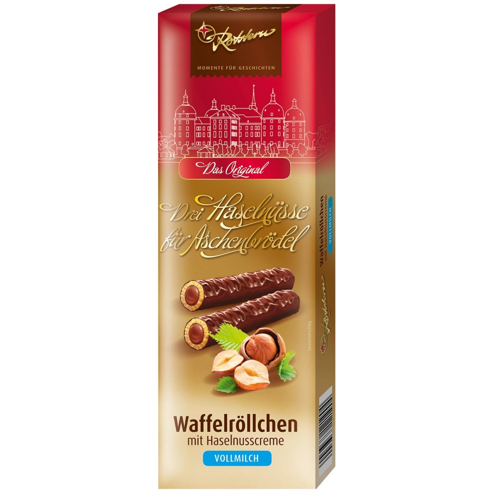 Rotstern The Original 'Three Hazelnuts for Cinderella' Wafer Rolls Milk Chocolate 125g