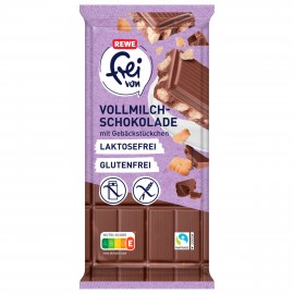 REWE frei von Milk Chocolate with Biscuits lactose-free gluten-free 100 g / 3.5 oz