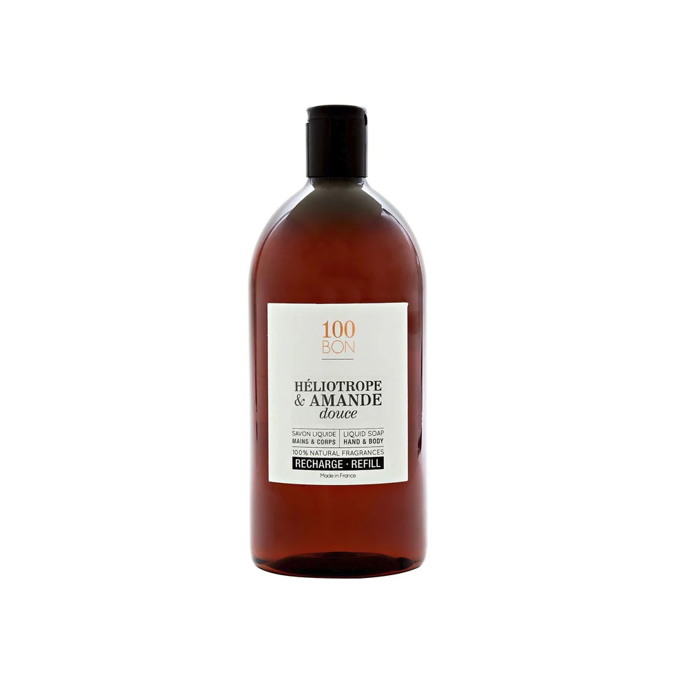 100 Bon Heliotrop & Mandel Flüssigseife für Hände und Körper – Nachfüllpackung 1 l / 33,81 fl oz