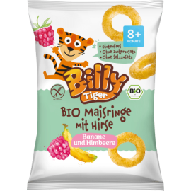 Billy Tiger Corn Rings with millet, banana and raspberry, from 8 months 25 g / 0.88 oz
