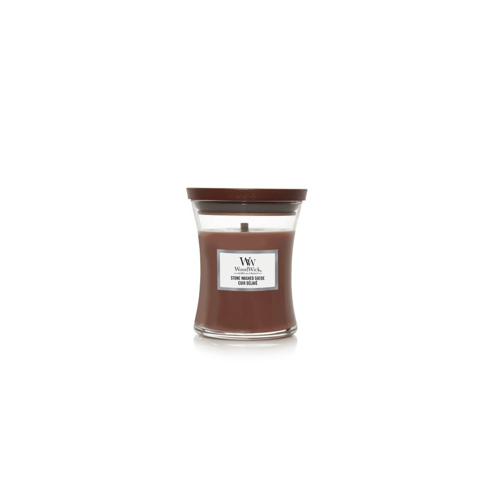 WoodWick Stone Washed Suede scented candle with wooden wick 275 g