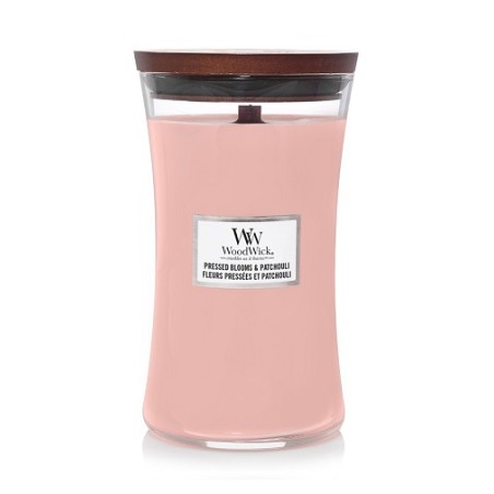 WoodWick Pressed Blooms & Patchouli scented candle with wooden wick 609,5 g