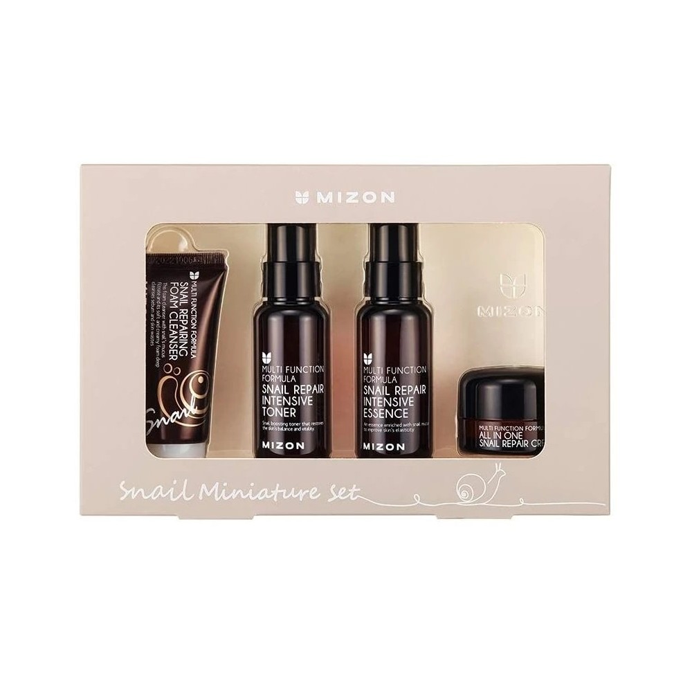 Mizon Snail Miniature Set: Foam Cleanser 30ml + Repair Essence 50ml + Repair Toner 50ml + All In One Cream 15ml