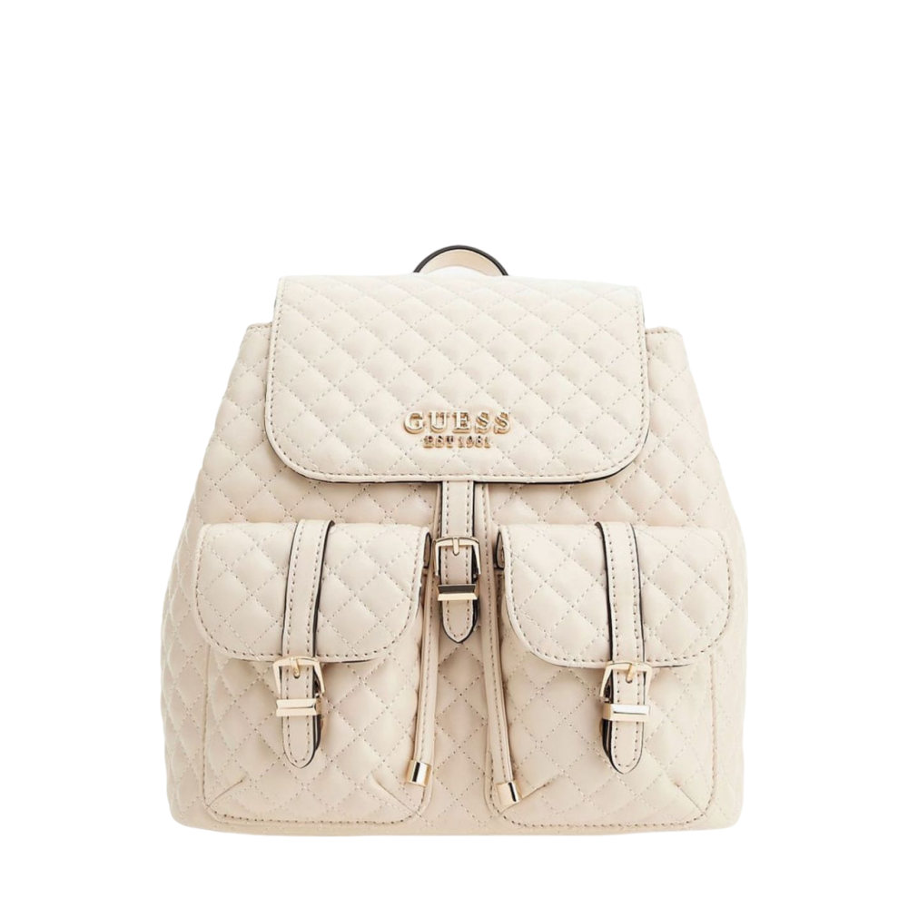 Guess, Adam Flap, Polyurethane, Textile Backpack, Stone, For Women