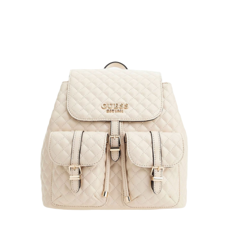Guess, Adam Flap, Polyurethane, Textile Backpack, Stone, For Women
